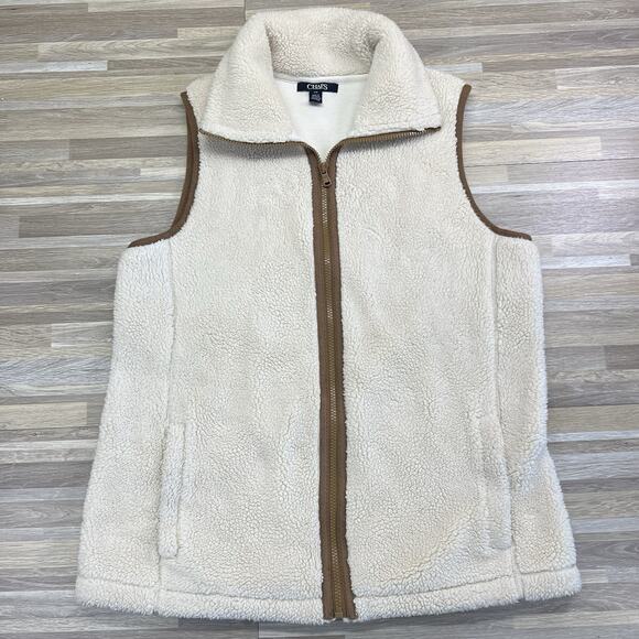 Chaps Women’s Sherpa Fleece Vest Beige Size Large - JN316 - Picture 1 of 7